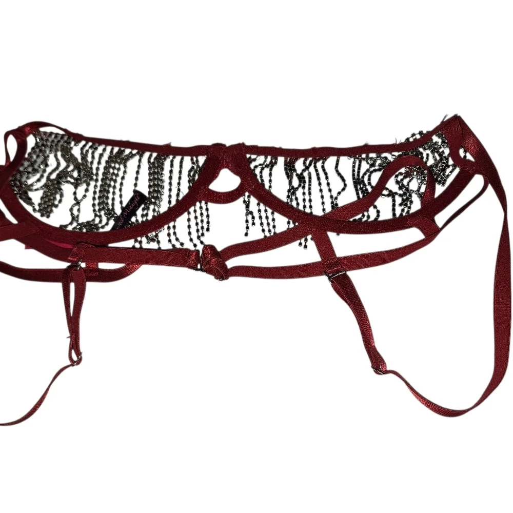 Seven Til Midnight Crystal Fringed RED Lingerie BRA S/M Valentine's Day Velvet